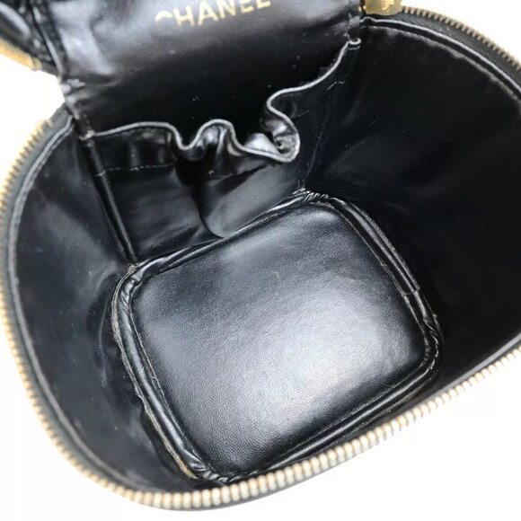 CHANEL CC Bicolore Vanity Cosmetic Hand Bag Leather Black GHW Italy - Picture 5 of 16